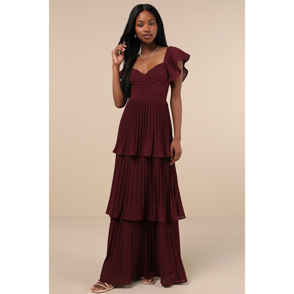 Lulus Dresses & Skirts - Lulus Notorious Charm Plum Purple Pleated Flutter Sleeve Maxi Dress - Size S